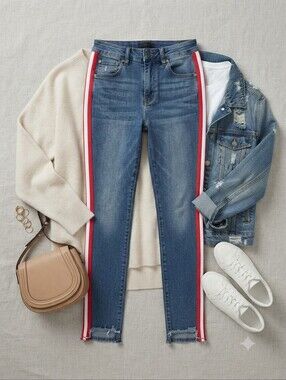 Red Fox Jeans Stretch Denim Red White Side Stripe Skinny Jeans